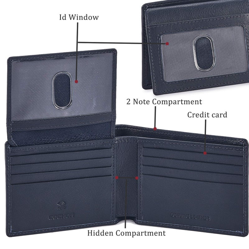 Cochoa Bifold Wallet for Men's Real Genuine Slim Leather RFID Blocking 2 ID Windows Stylish Travel Gift Box (NAPA, MIDNIGHT NAVY) - Image 4
